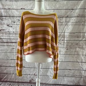EUC FREE PEOPLE Yellow and light pink striped oversized sweater size S Small